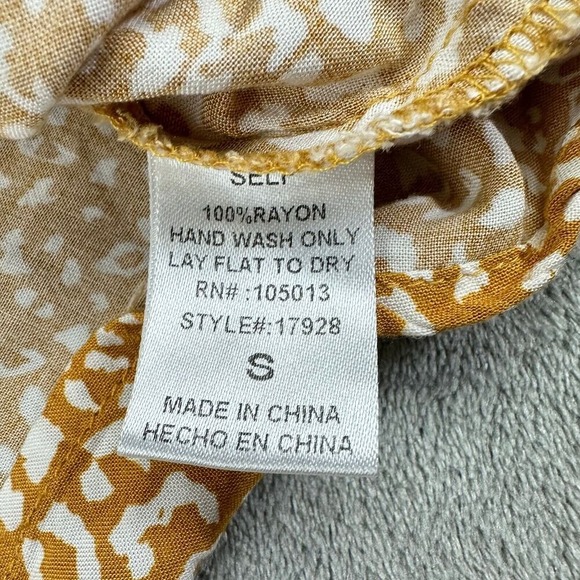 Savanna Jane Yellow Print Embroidered Tassel Boho Blouse Top Women's Small - Picture 5 of 8